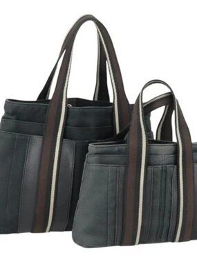 HERMES Trocha Horizontal Tote Bag Canvas 2 Set Gray Black Auth mr1843
